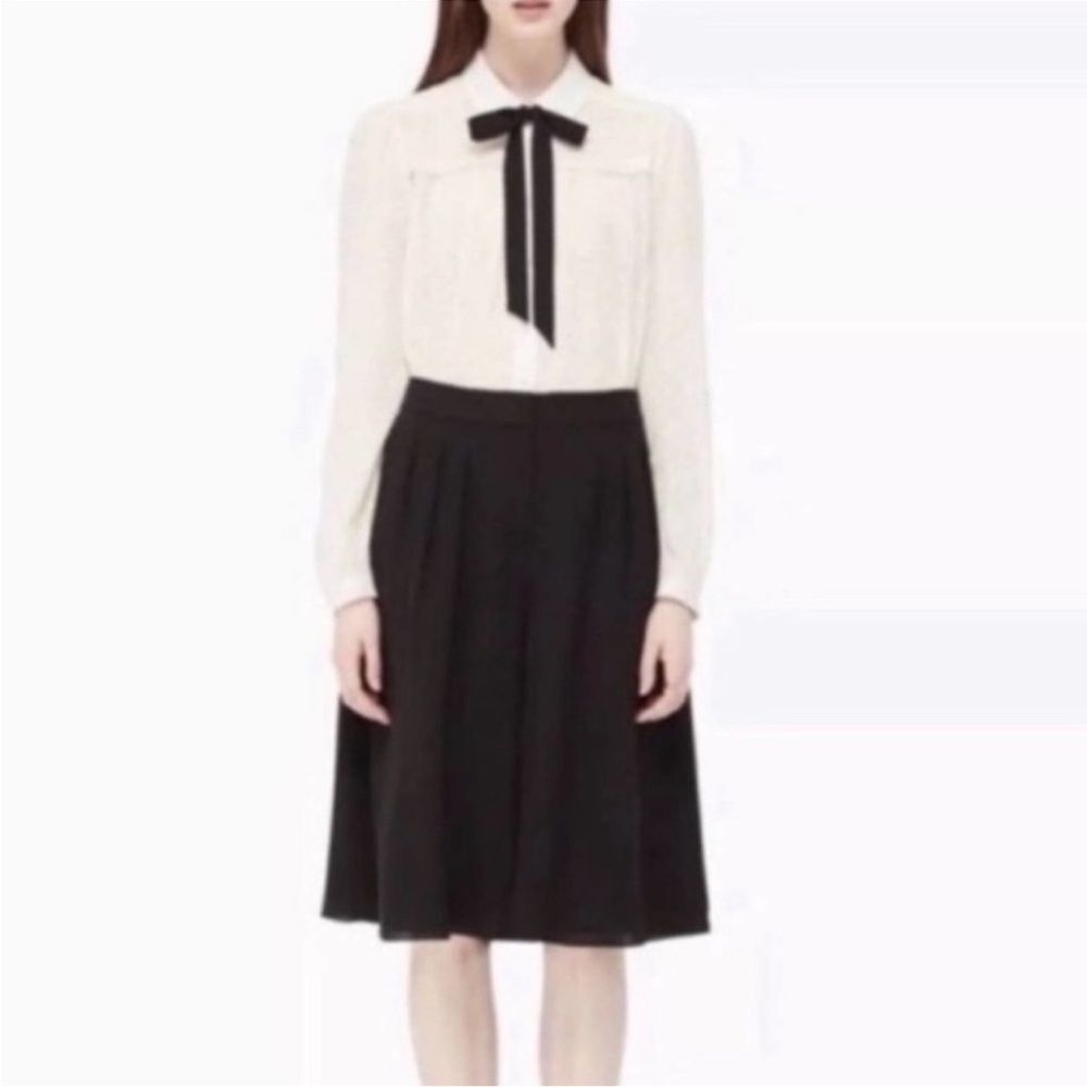Kate Spade Coulottes Silk Chiffon Black A-Line Wide Leg Knee Skirt 8 NWT